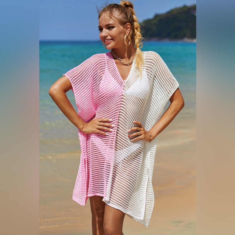 Openwork Contrast Slit Knit Cover Up onesize - Picture 8 of 16